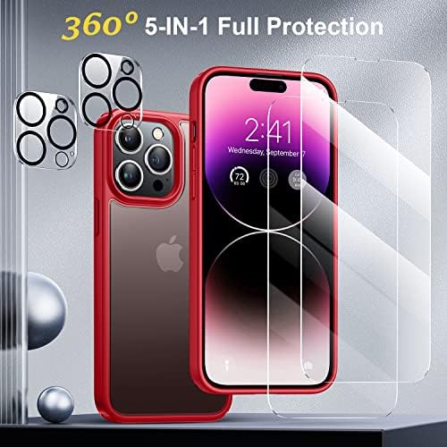 Humixx [5-in-1] מיועד למארז ה- iPhone 14 Pro, מגן מסך זכוכית מחוסמת 2x + 2x 9 שעות מגן עדשה [10ft אטום הלם] מארז טלפון